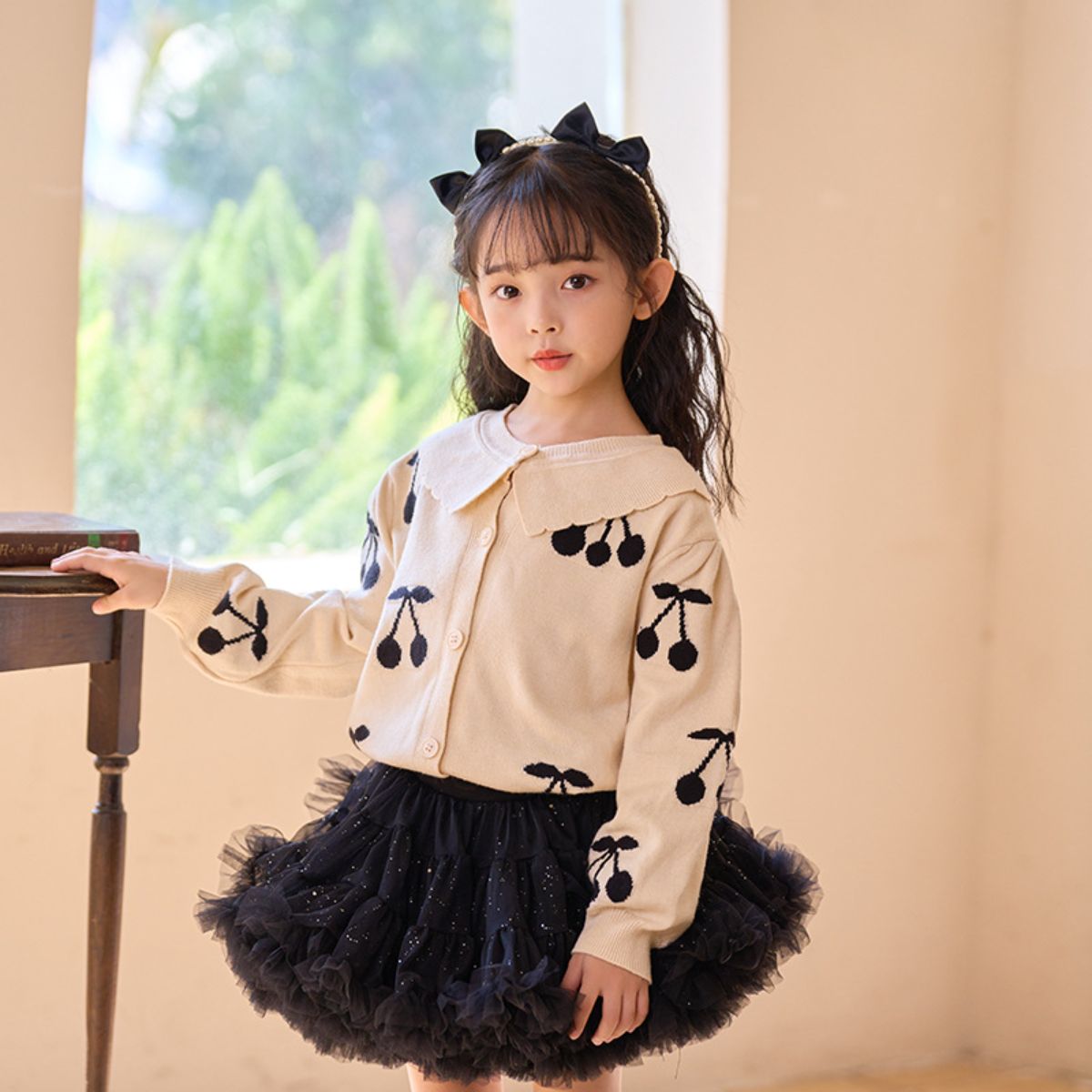 Cherry Girls Knitted Cardigan Long Sleeve Sweater