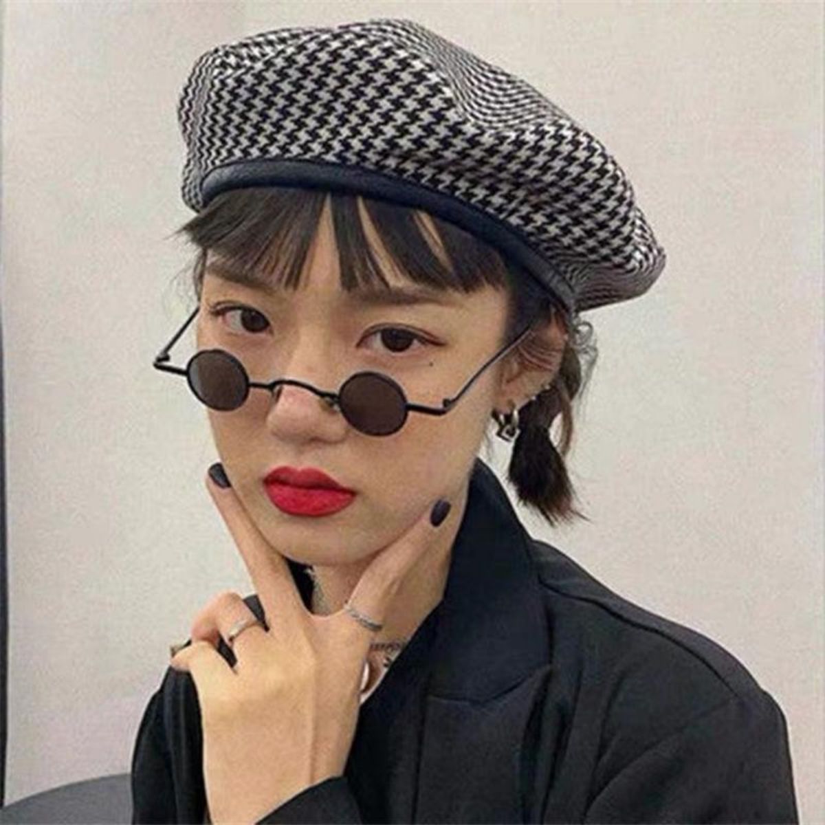 ins style punk round sunglasses prince mirror retro sunglasses men and women super small frame best man hip-hop concave shape