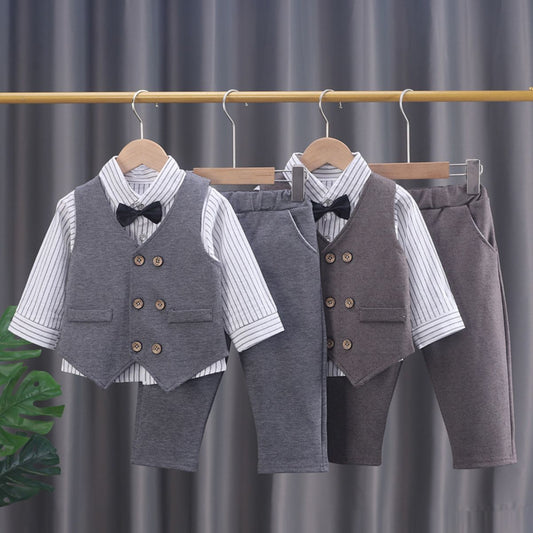 Baby boy spring and autumn clothes baby suit set 3-piece gentleman dress baby clothes striped shirt