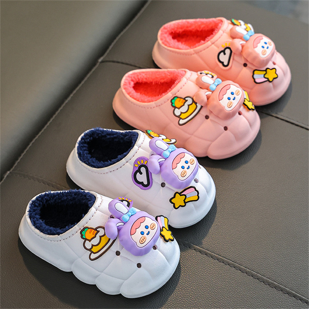 Children's girls' 3D cartoon rabbit waterproof thick bottom non-slip home cotton slippers