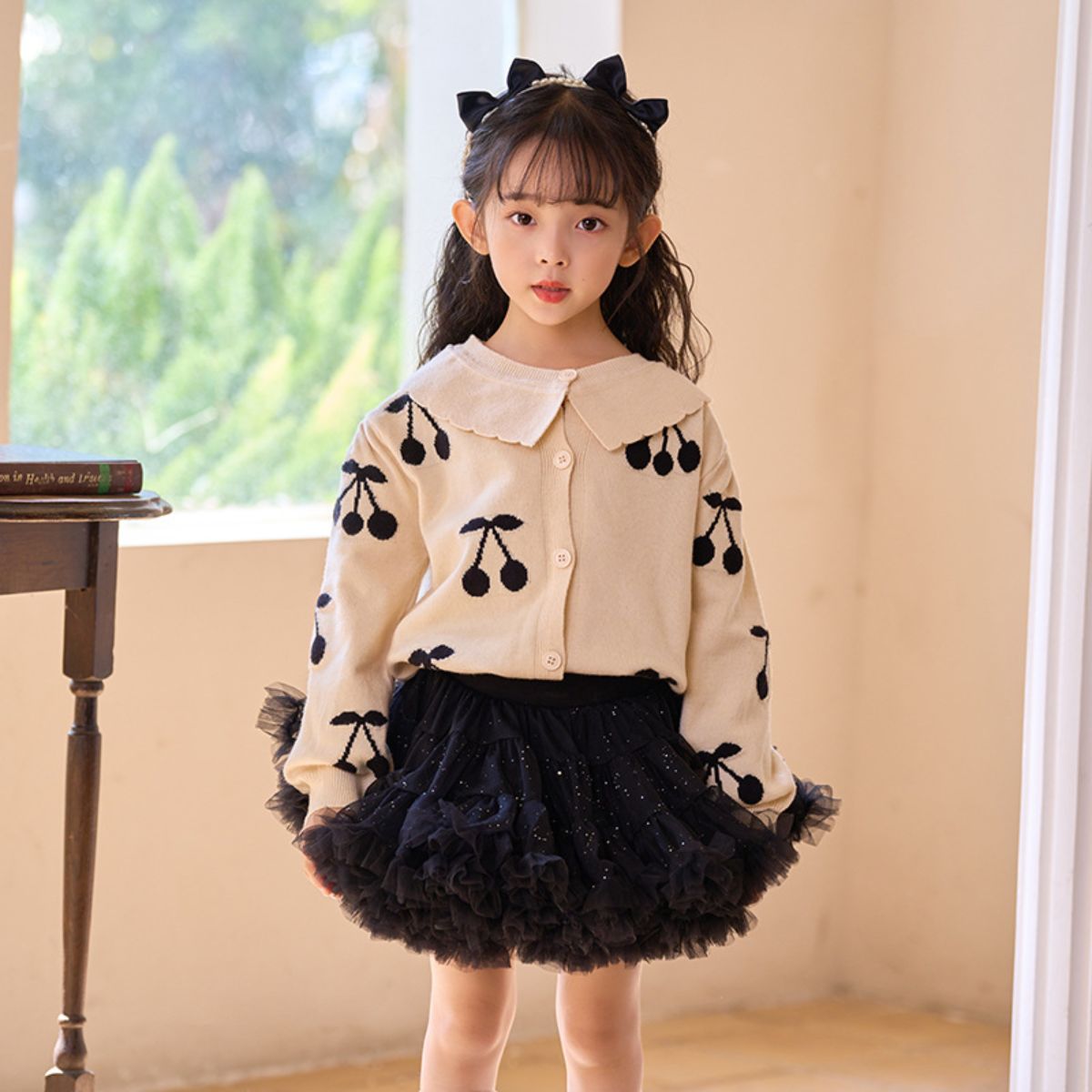 Cherry Girls Knitted Cardigan Long Sleeve Sweater