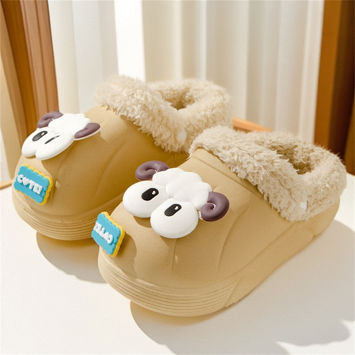 Simple cute pink warm home style for children's boys and girls, waterproof and non-slip cotton slippers