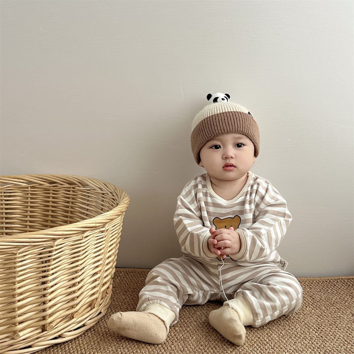 Infant and toddler bear suit cartoon top with cuffs and large PP pants two-piece suit