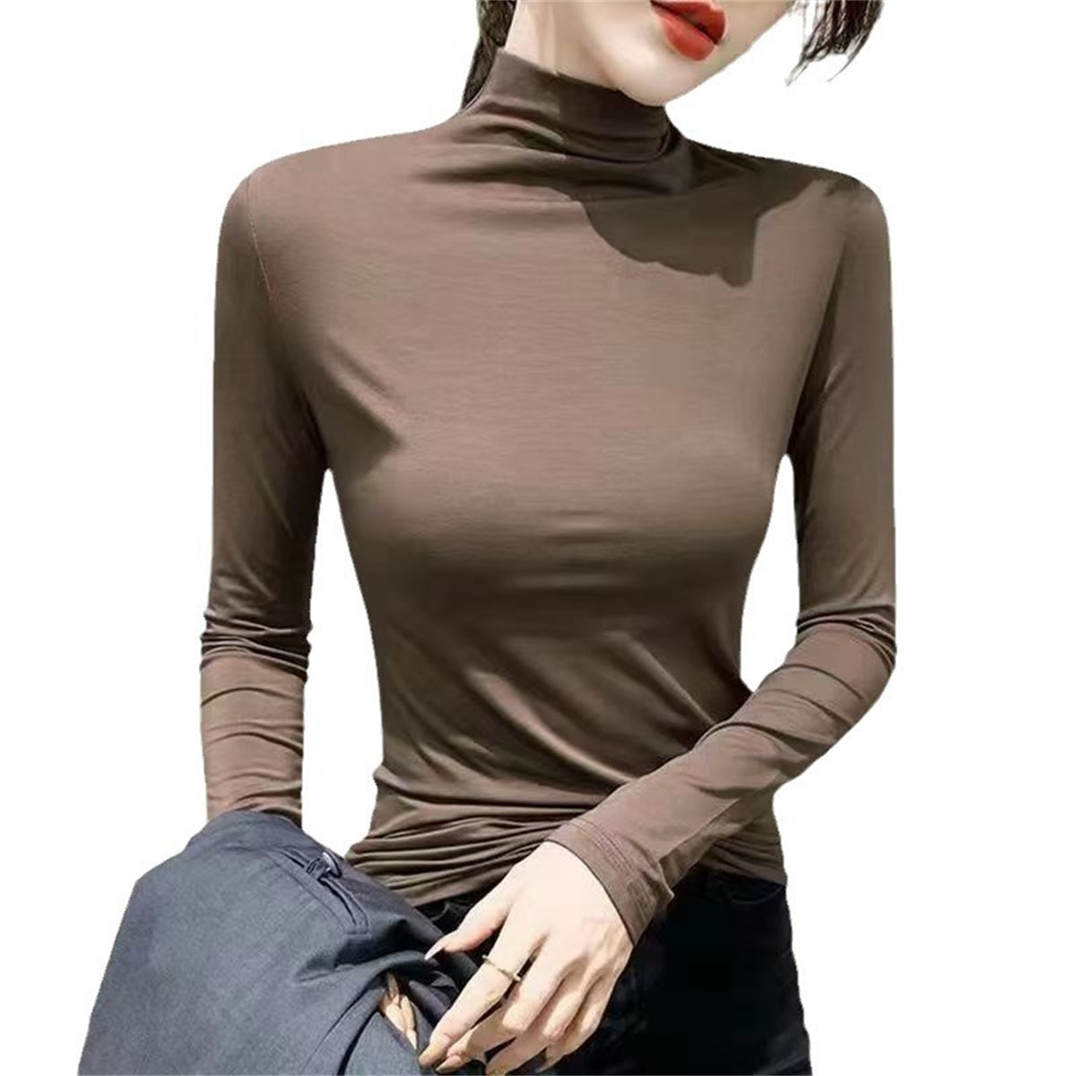 Half turtleneck slim fit solid color bottoming shirt long sleeve skin-friendly warm top