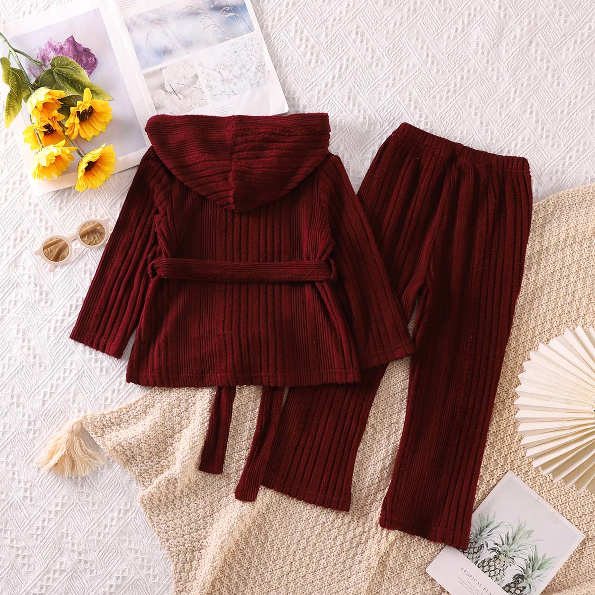 Girls' suit long-sleeved knitted casual pullover multi-color flared trousers sweatshirt two-piece suit