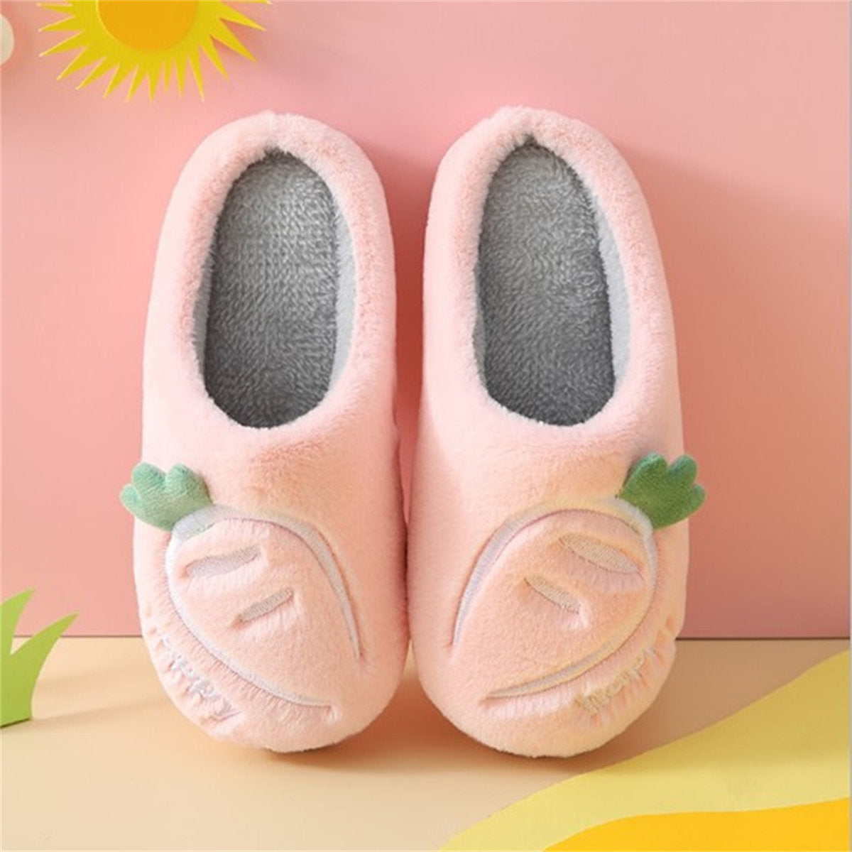 Cute carrot pattern warm cotton slippers for boys and girls in autumn and winter