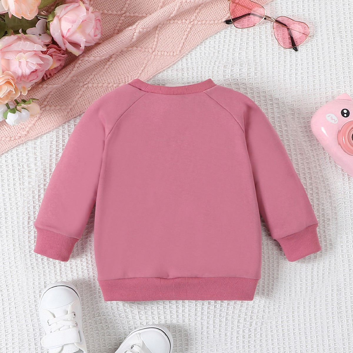 Baby Girls Cute Casual Cartoon Printed 3D Ear Shaped Round Neck Long Sleeve Sweater