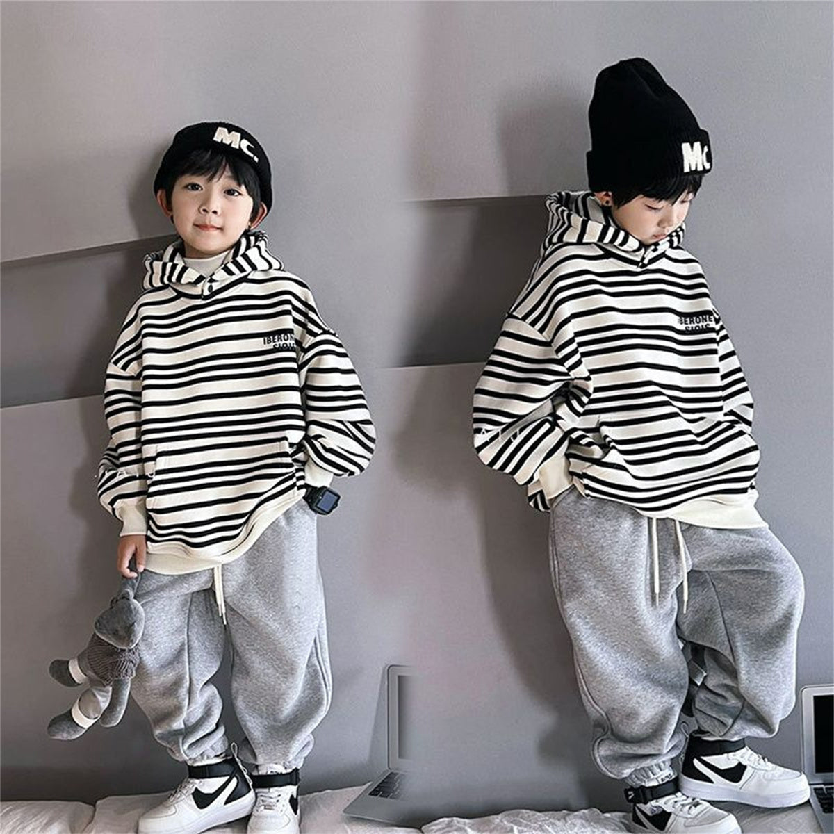 Boys' Sports High Fashion Striped Sweatshirt Set