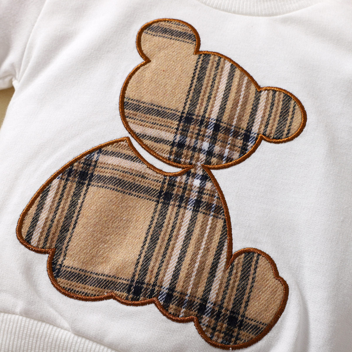 2-piece Baby Boy Plaid Bear Patchwork Long Sleeve Top & Plaid Patchwork Cropped Pants