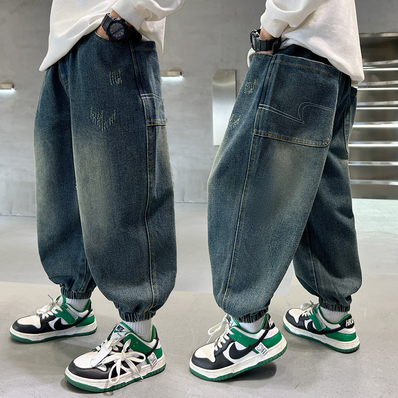 Children's pants for middle and large children, children's casual pants, boys' autumn straight trousers, loose