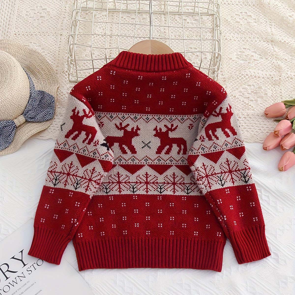 Boys and girls sweaters autumn and winter new Christmas tree red tops knitted pullovers