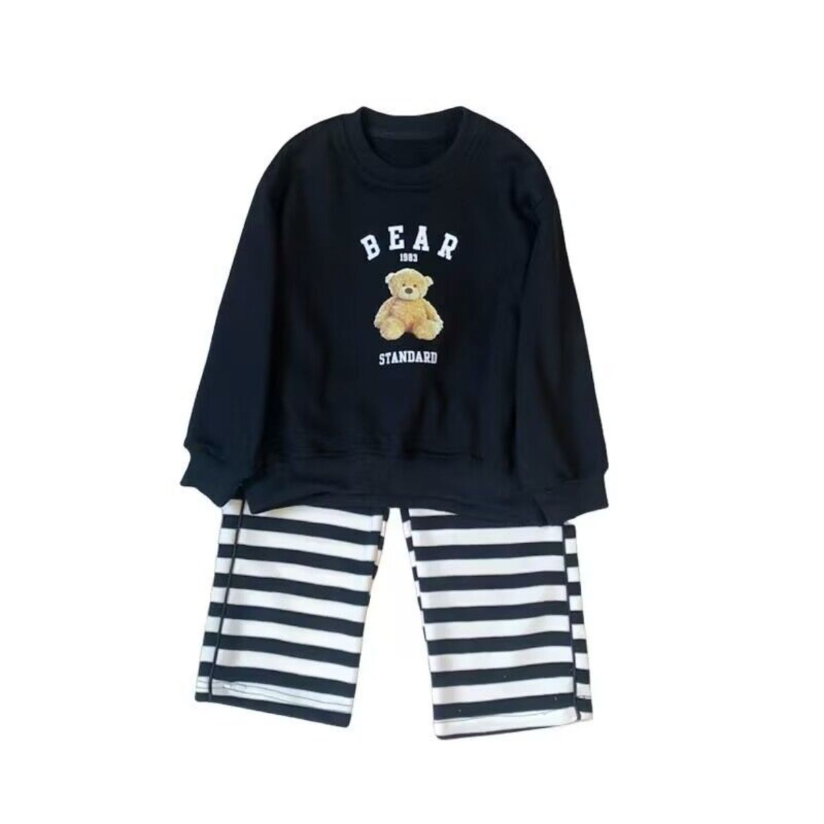 Girls Cartoon Sweatshirt Striped Wide Leg Pants Suit Casual Two-piece Suit