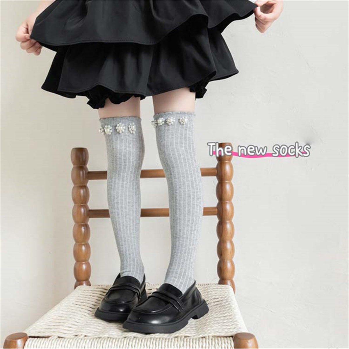 Girls Princess Sweet Style Flower Pearl Stockings