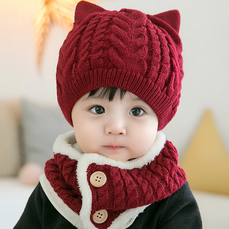 Toddler Girl 2pcs Solid Color Hat&Scarf Set