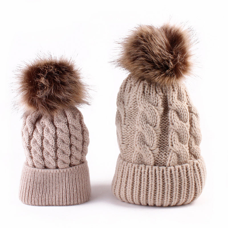 Parent-child 2pcs Solid Color Plush Decor Woolen Hat