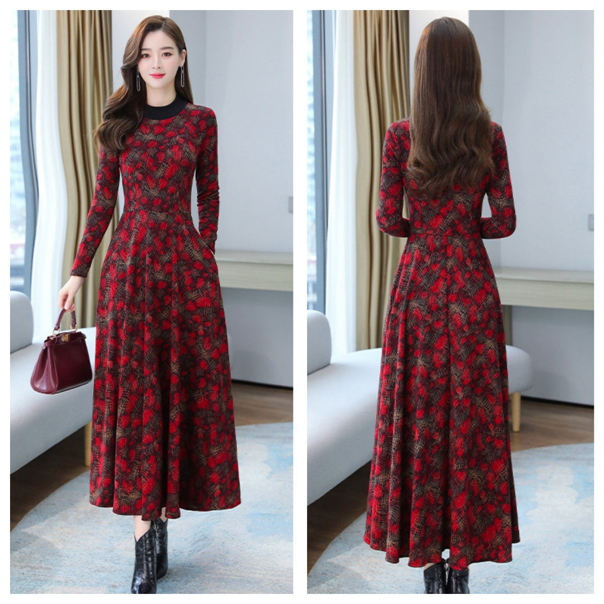 Warm mother's velvet dress knee-length dress