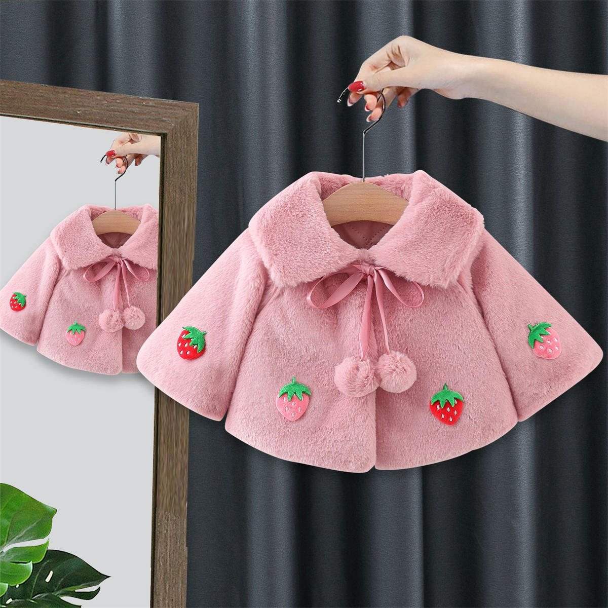 Baby girl autumn and winter thick strawberry cape