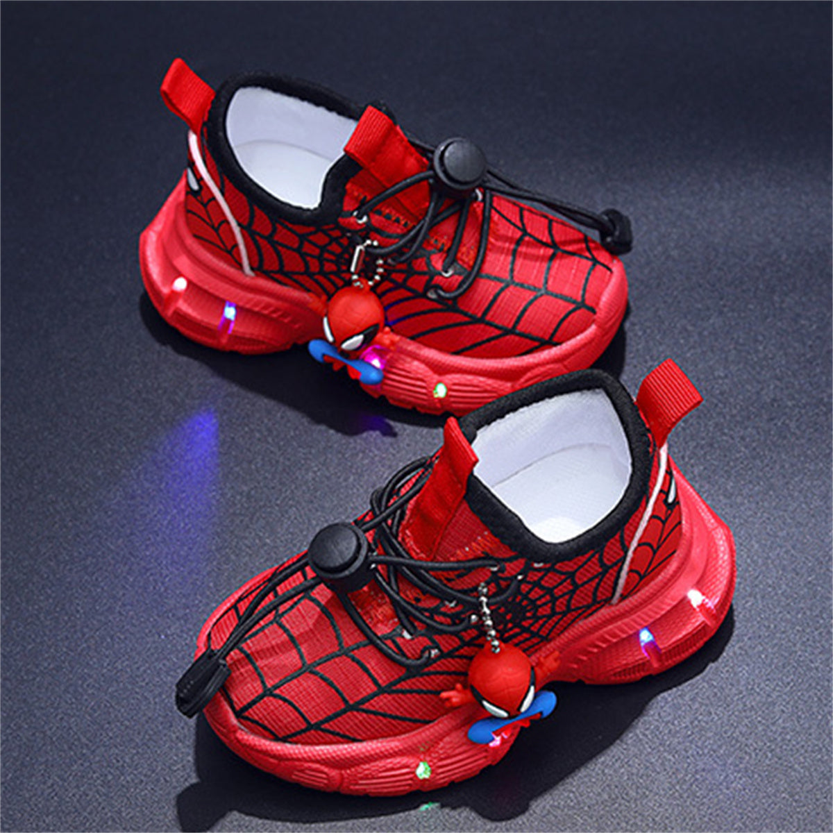 Children's mesh spider web LED light-up sports shoes