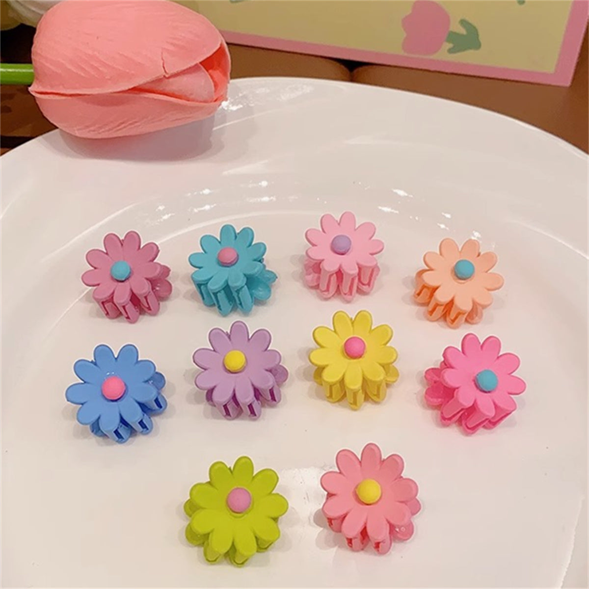 Children's 10-piece 3D flower hairpins