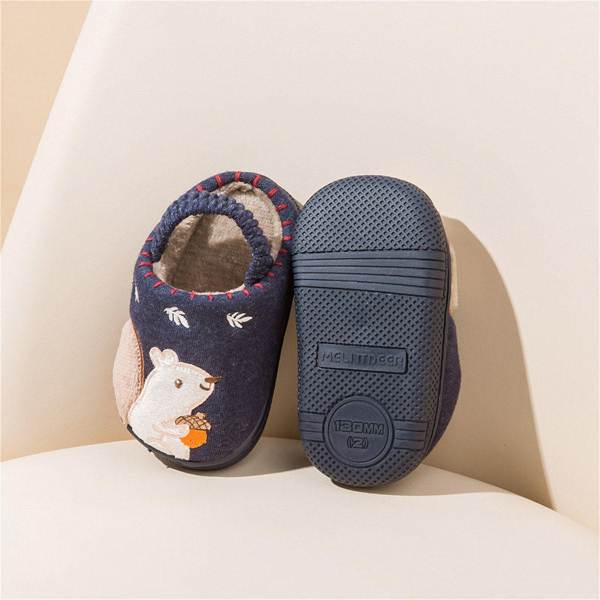 Children's and boys' autumn and winter cute squirrel print warm elastic ankle-capped cotton slippers