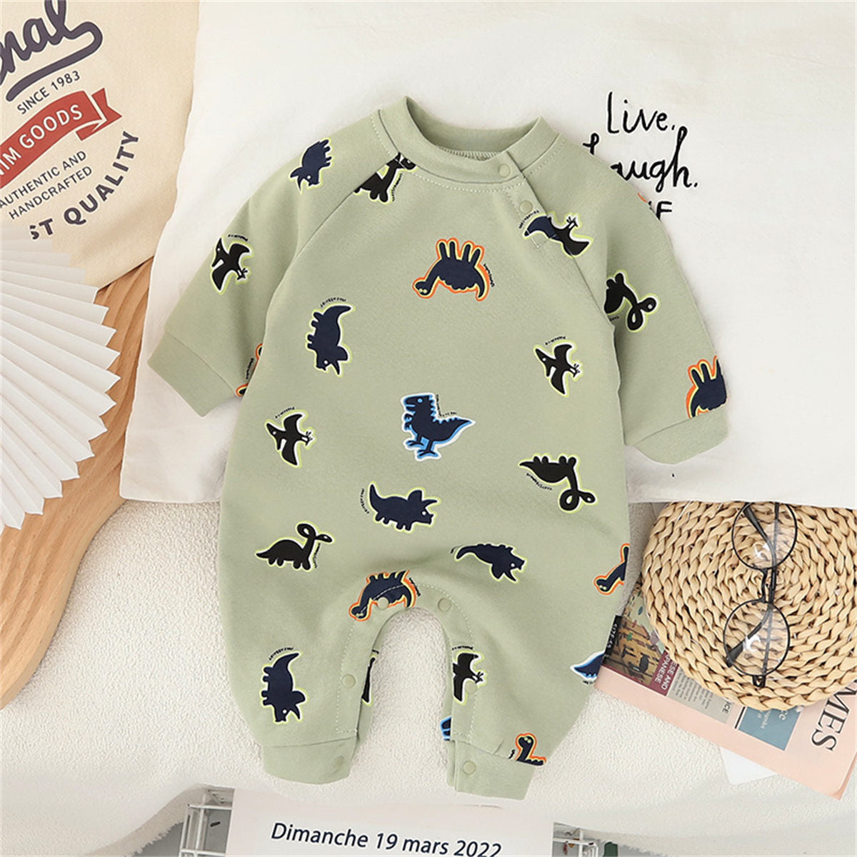 Baby Onesie Cartoon Dinosaur Print Baby Romper