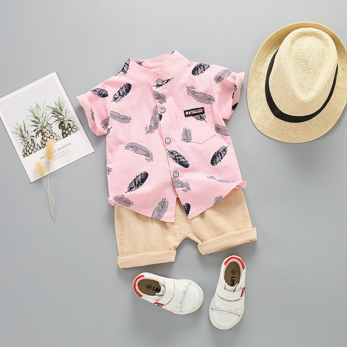 Baby Boy Feather Printed Short-sleeve Shirt & Shorts