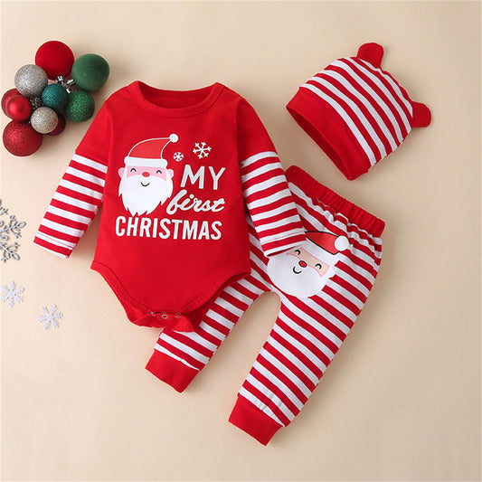 Three-piece outfit with hat for winter, for newborn baby, Christmas design