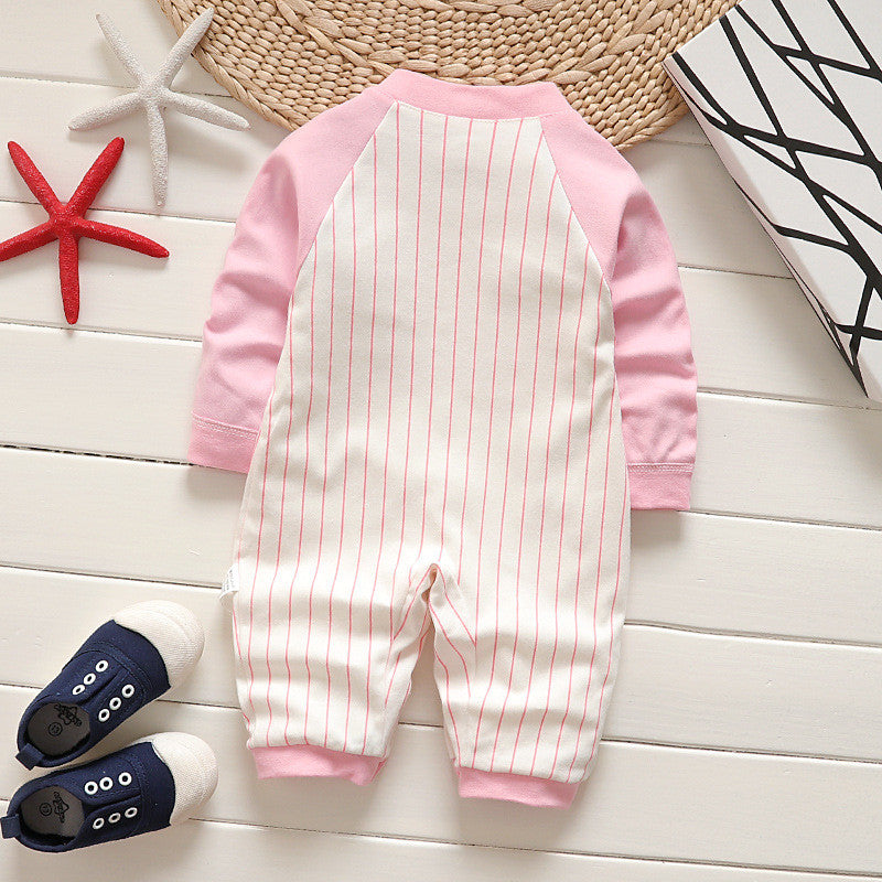 Baby Cute Stripes Letter Bear Printed  Long-sleeved long-leg romper