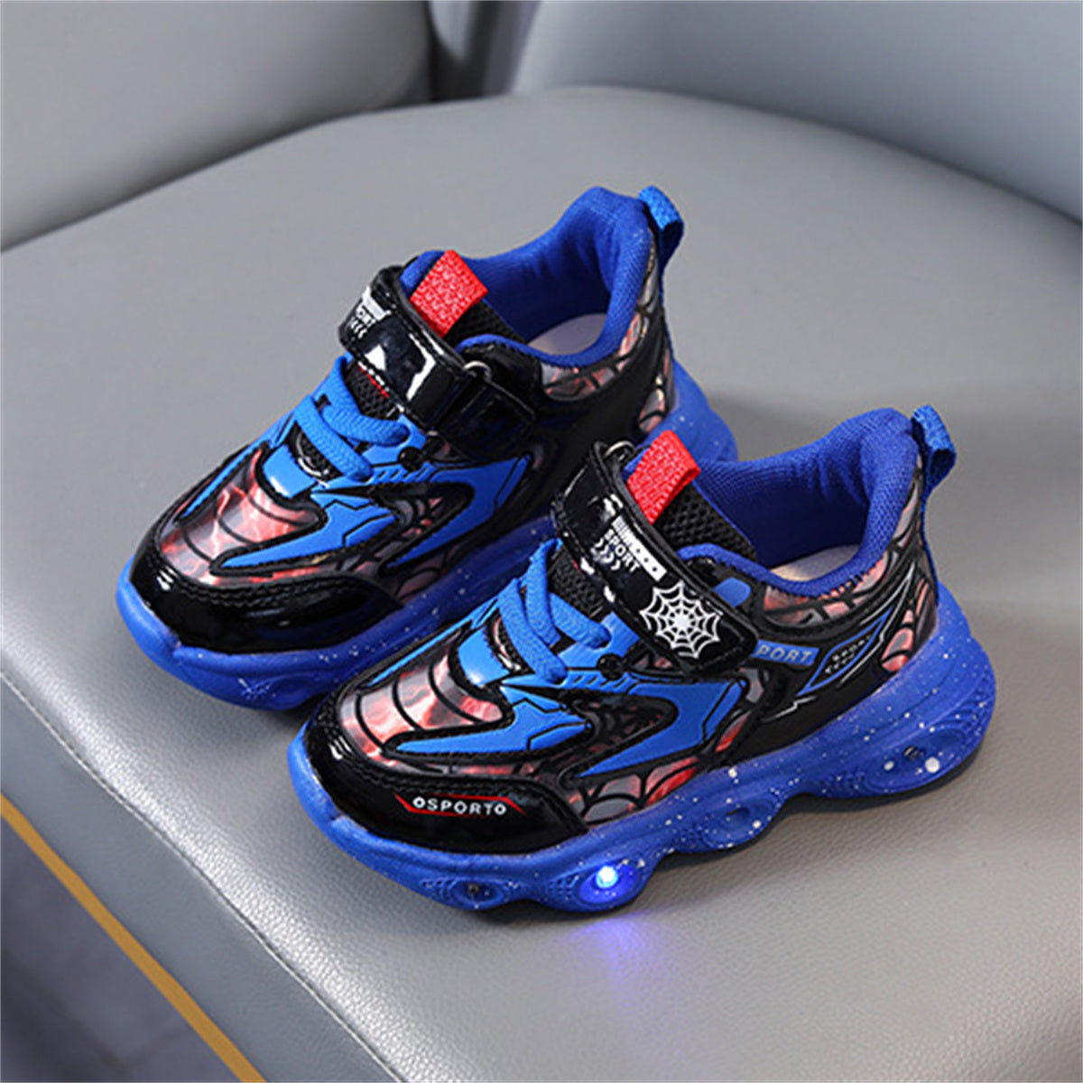 Children's LED spider web luminous sports shoes