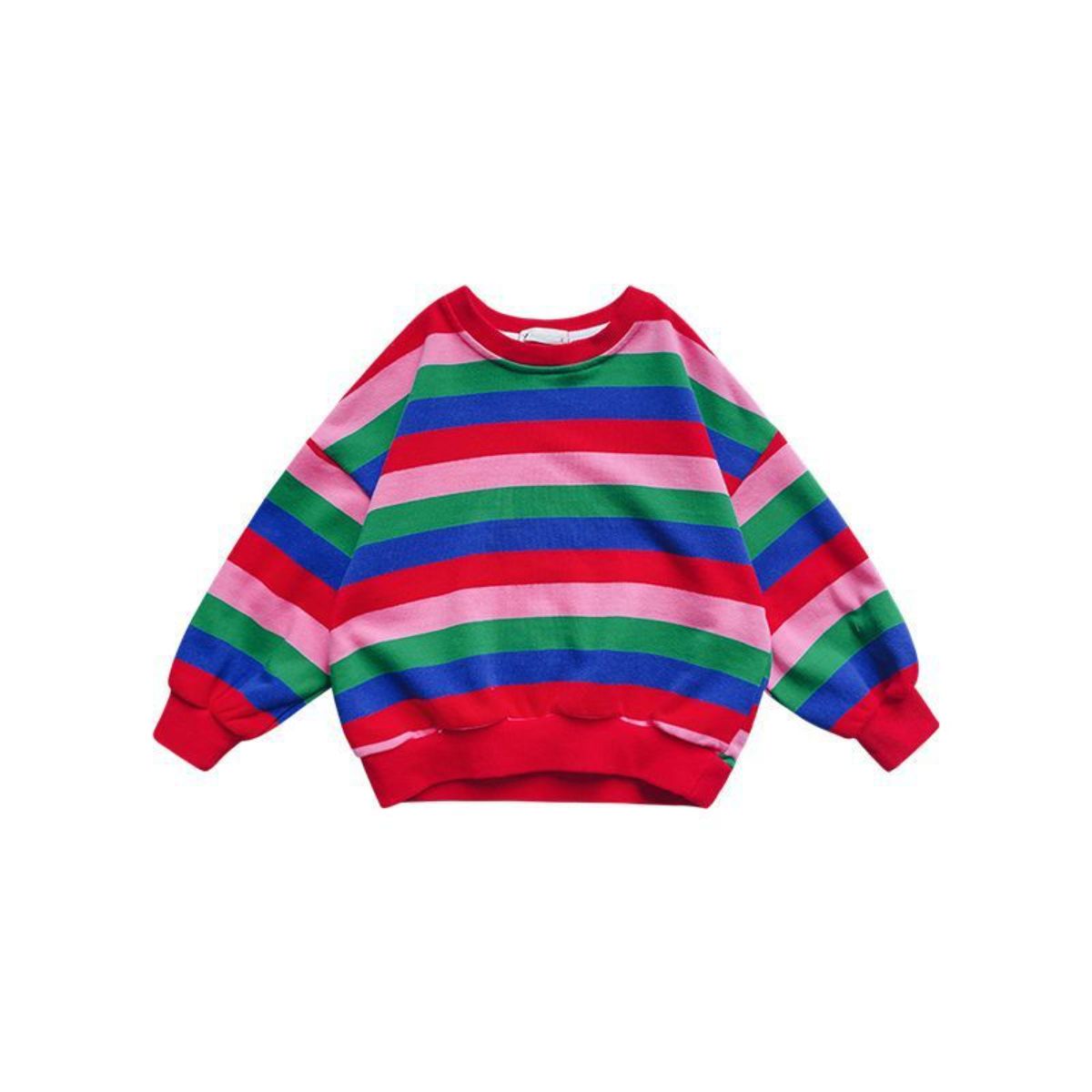 Children's baby girl spring and autumn new versatile striped colorful loose long-sleeved round neck sweater jacket