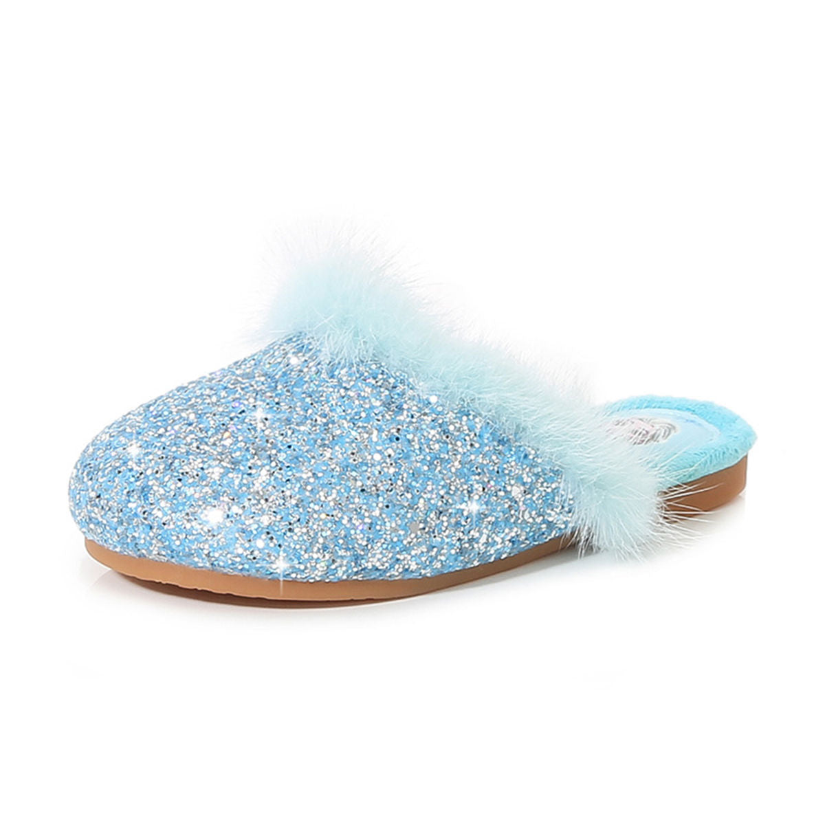 Winter Princess Elsa fur-edged sequined cotton slippers for middle and older girls