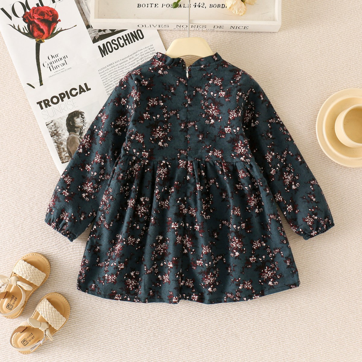 Girls dress cotton spring and autumn floral lace children's dress fashionable princess dress