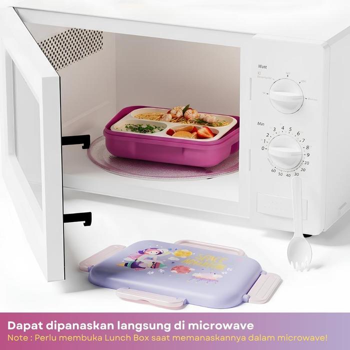 Hibobi Kids 3-Compartment Portable Lunch Box with Handle & Cutlery