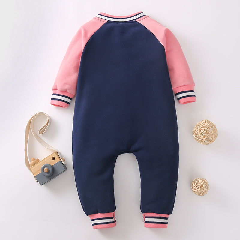 Baby Girl Letter Pattern Color-block Jumpsuit