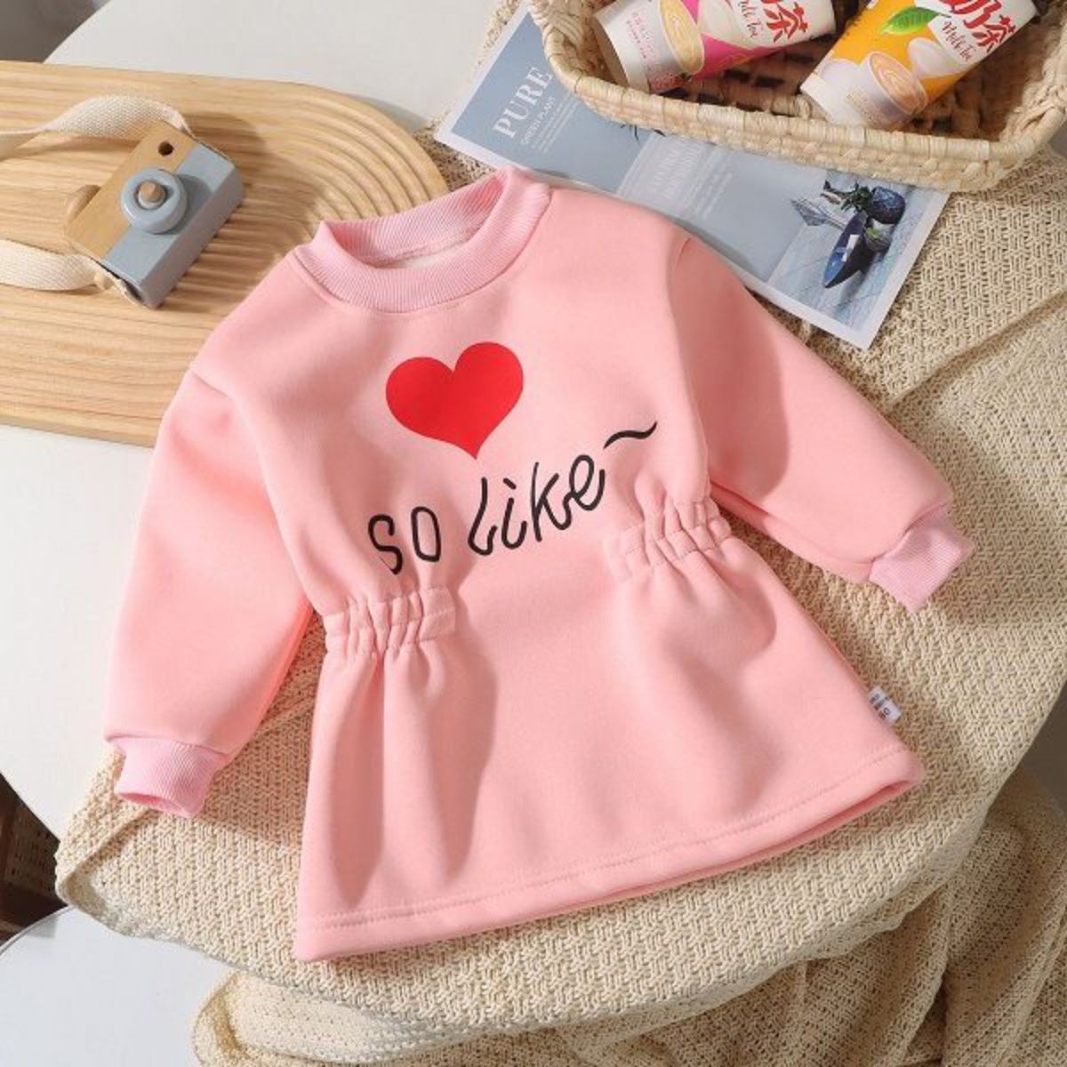 Girls Spring and Autumn Dress Plus Velvet Children Sweater Dress Girls Long Sleeve Mid-Length Children's Dress Girl Baby