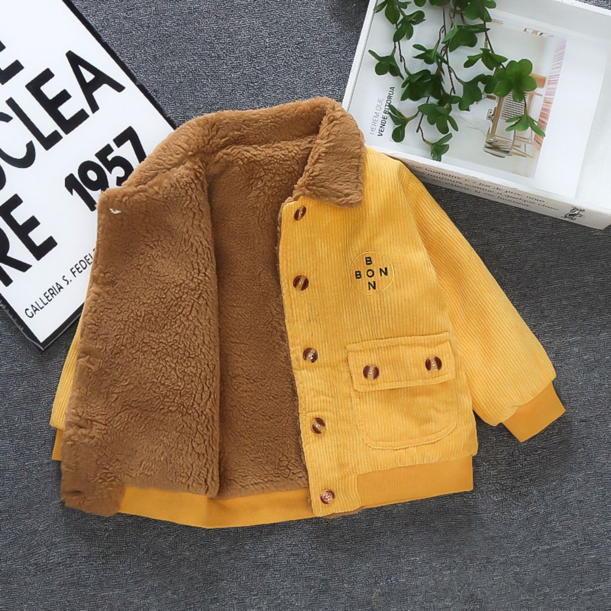 Boys' corduroy coat new style baby thickened jacket winter wear plus velvet top children's cotton coat