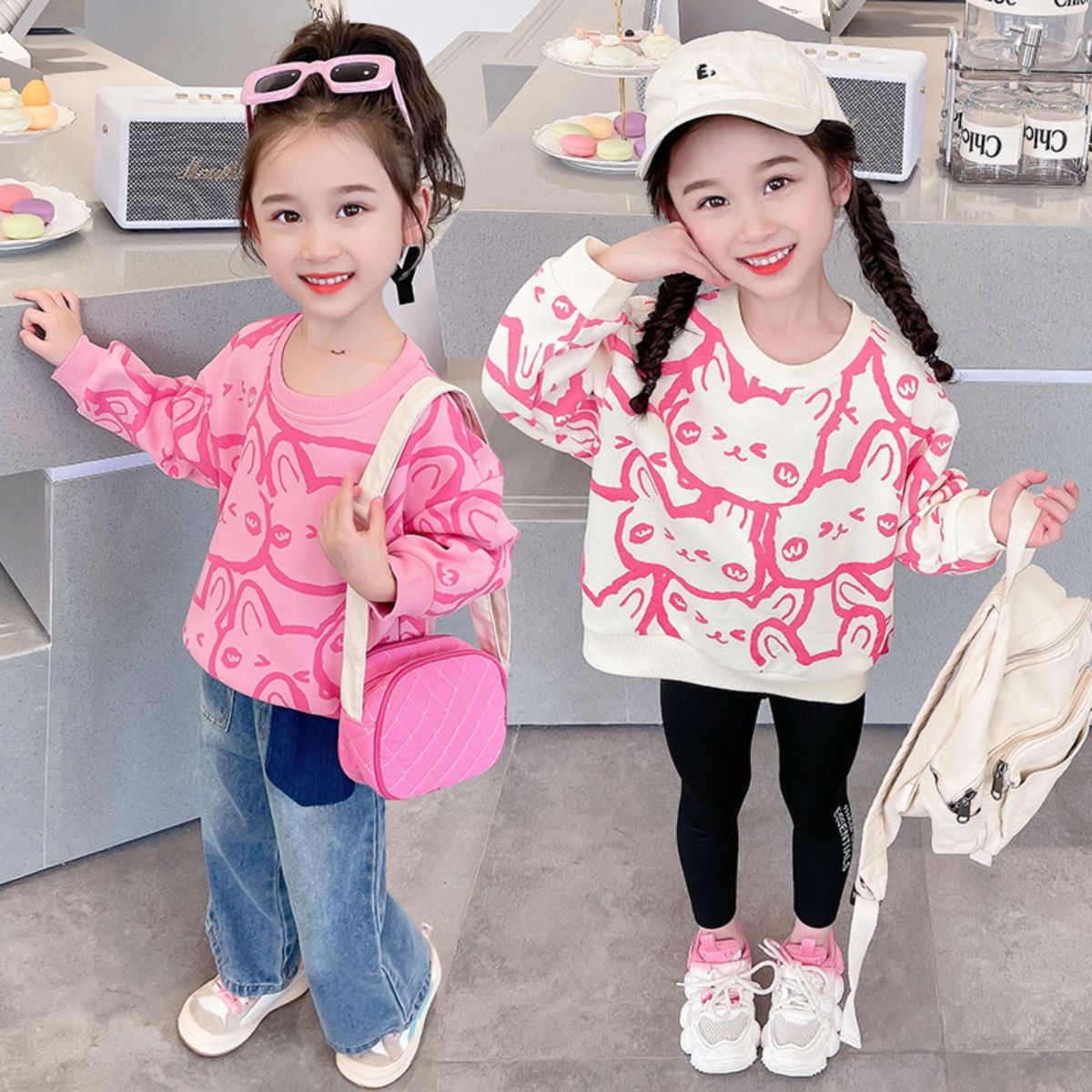 Girls Spring and Autumn Long Sleeve Sweater Bottoming Shirt New Style Cartoon Children's T-shirt Spring and Autumn Tops All-match