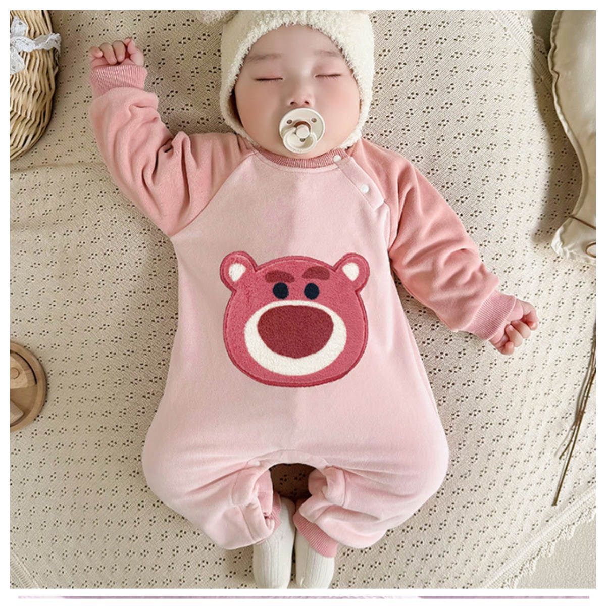 Newborn Autumn and Winter Cartoon Mickey Long Sleeve Australian Plush Romper