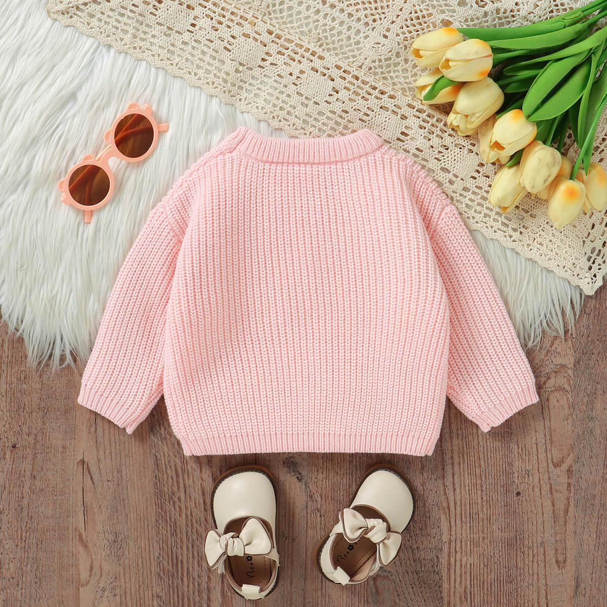 Baby knitted cute bunny patch embroidered top pullover sweater