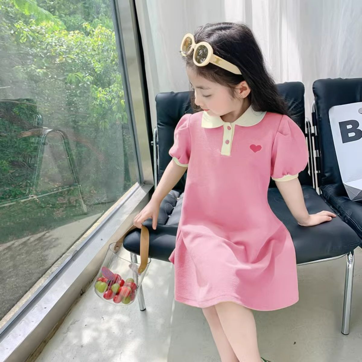 Girls Princess Dress Summer Dress POLO Dress Children's Puff Sleeve Dress Thin Princess Dress