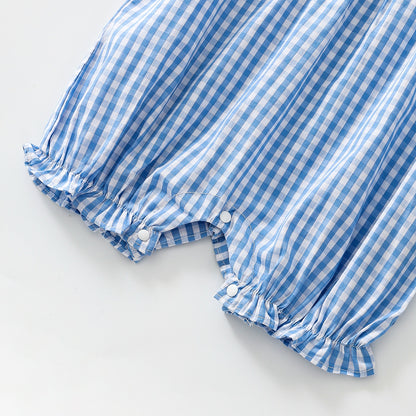 Plaid fake two-piece romper