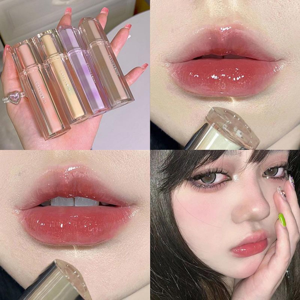 Mirror water gloss jelly lip triangle transparent tube lip glaze