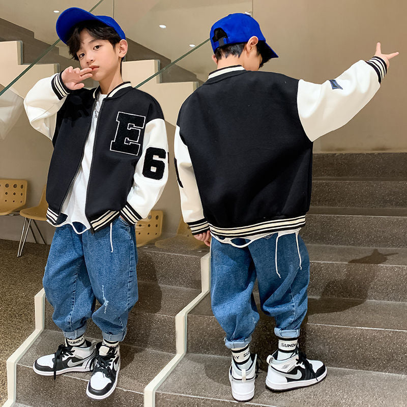 Boys' long sleeve baseball jacket, stylish and versatile