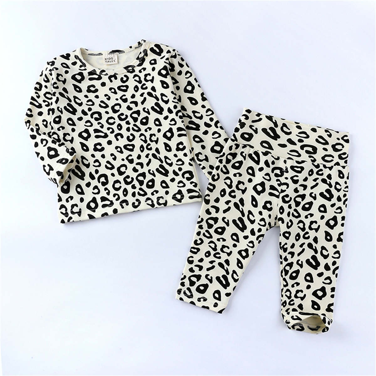 Children&#39;s leopard print stretch pajamas high waist belly protection two-piece set