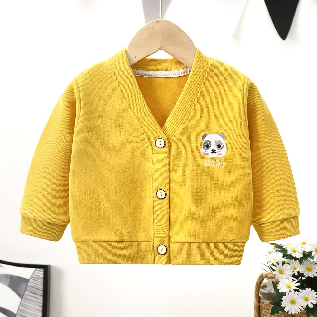 Children's knitted cardigan long-sleeved sweater small and medium children's embroidered flower jacket boys and girls baby spring and autumn children's clothing