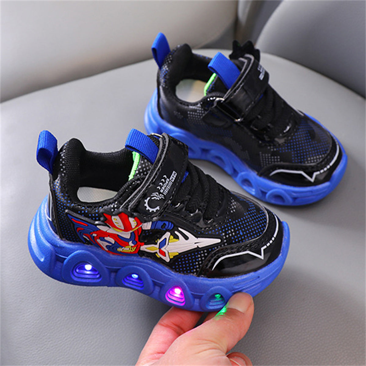 Children's leather Spider-Man LED light-up sneakers