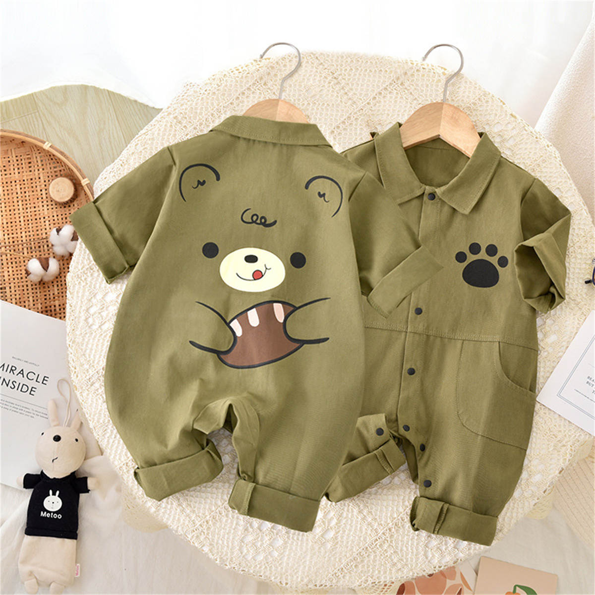 Boys Spring and Autumn Bear Shirt Long Sleeve Crawling Clothes