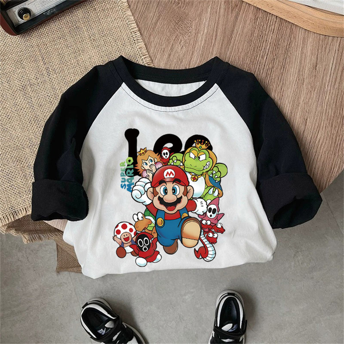 Baby cotton long sleeve t-shirt cute Mario bottoming shirt