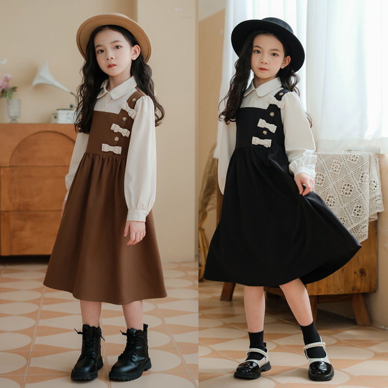 Girls suspender dress children's long sleeve dress