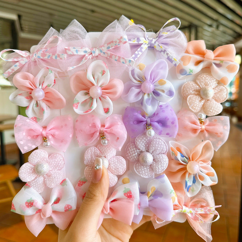 Children's 10-piece set of bow mesh flower wrapping cloth does not damage the hair duckbill hairpin